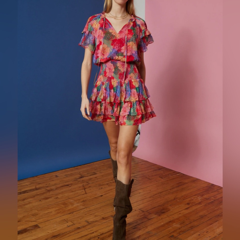 Gilner Farrar‎ zoe red floral dress fw ‘22 size XS NWT